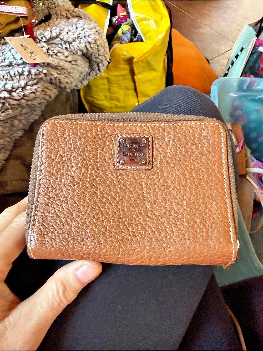 Dooney & Bourke Pebble Grain Medium Zip Around Wallet in Brown